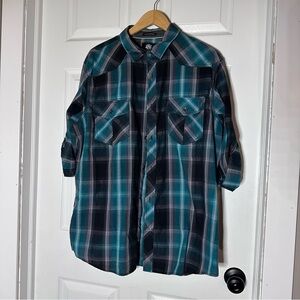 Rock‎ & Republic Black and Teal Checkered Shirt